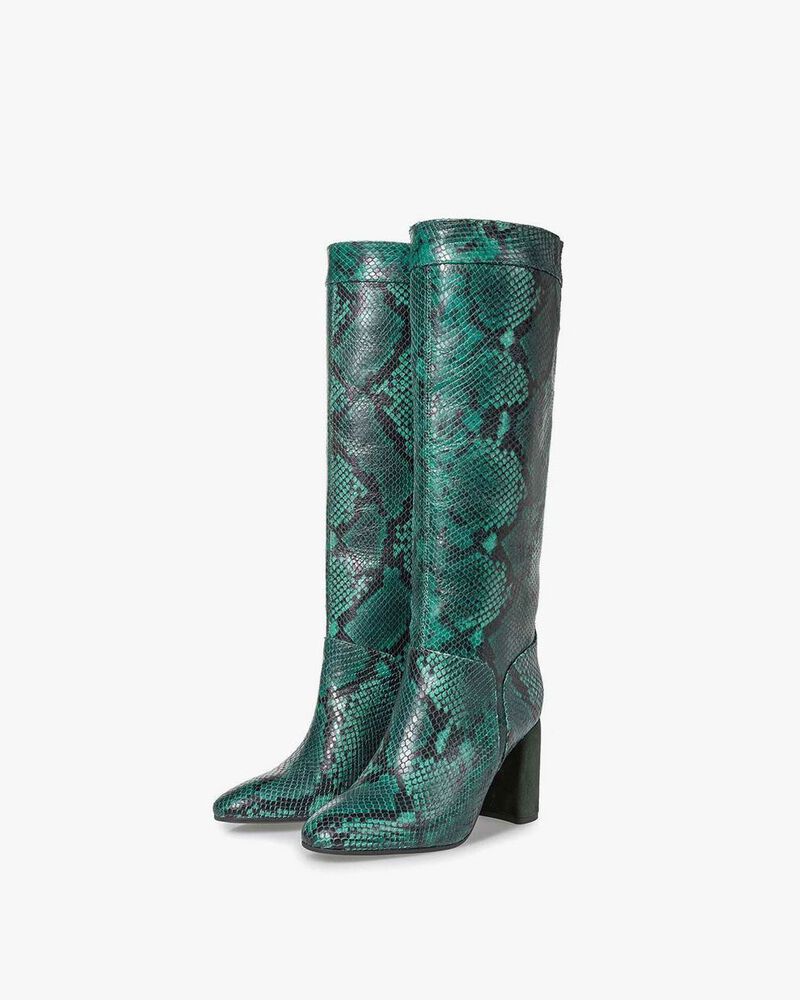 Groene hoge laars met snakeprint