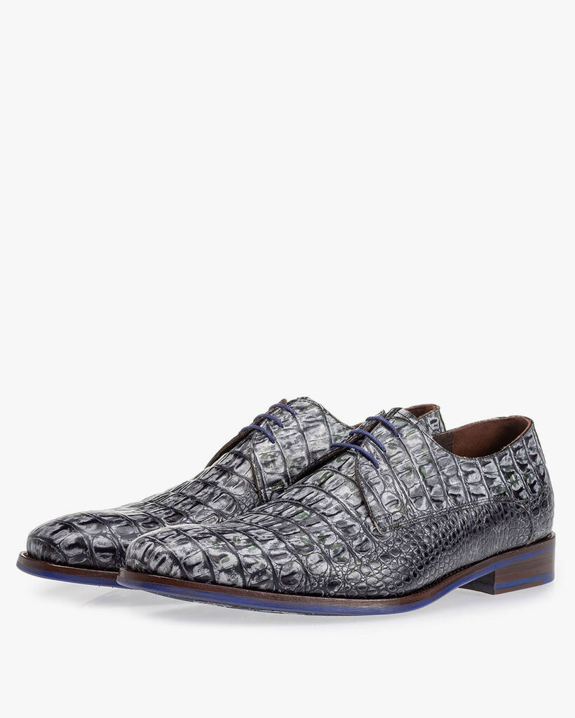 Veterschoen crocoprint grijs