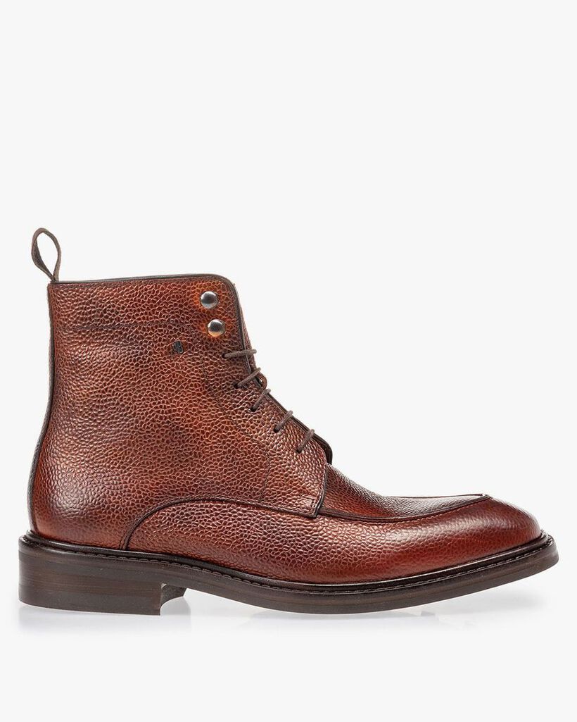 Boot cognac leer met print