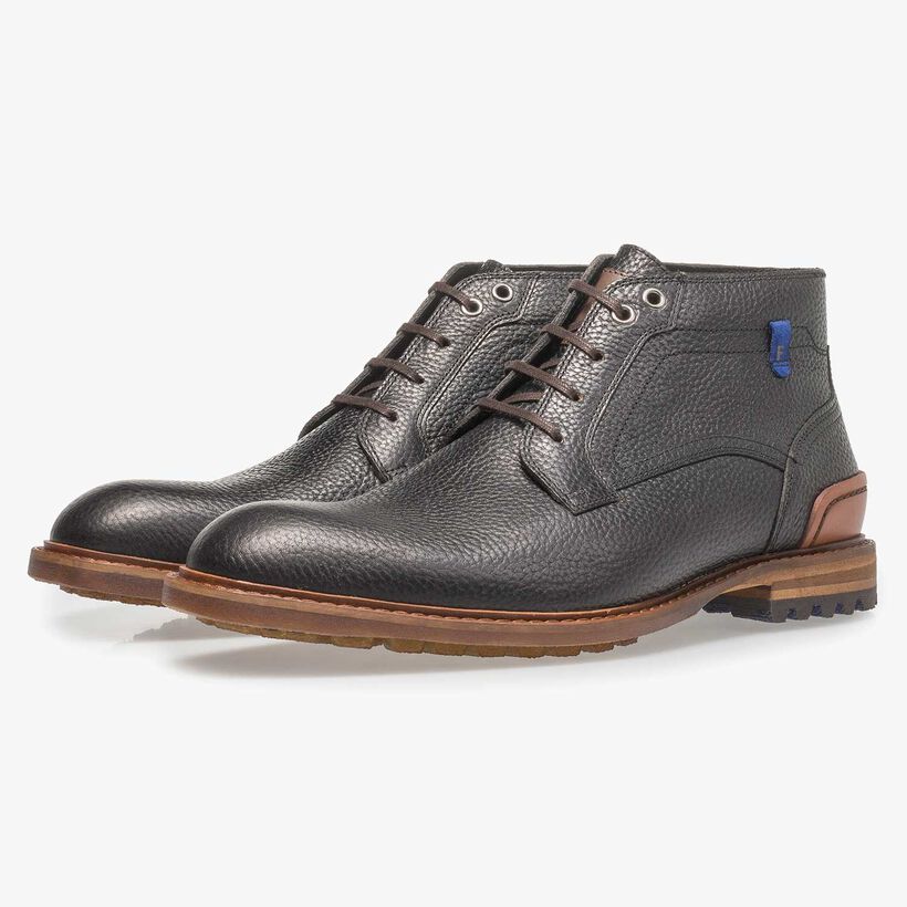 Zwarte leren veterboot met print