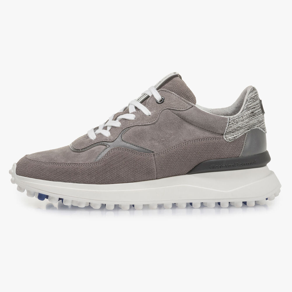 Grijze su&egrave;de sneaker met print
