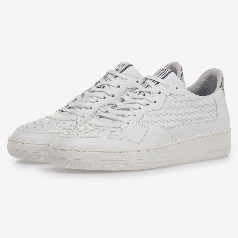 Witte gevlochten kalfsleren sneaker