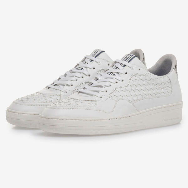 Witte gevlochten kalfsleren sneaker