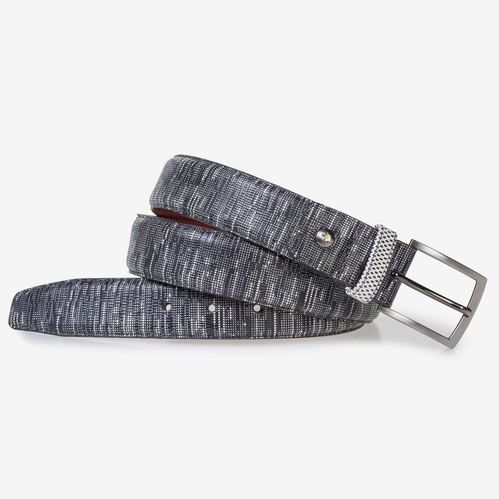 Zwart/witte leren riem met lizardprint