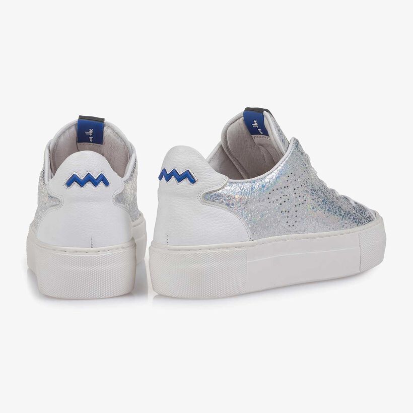 Zilveren metallic leren sneaker met craquel&eacute; effect