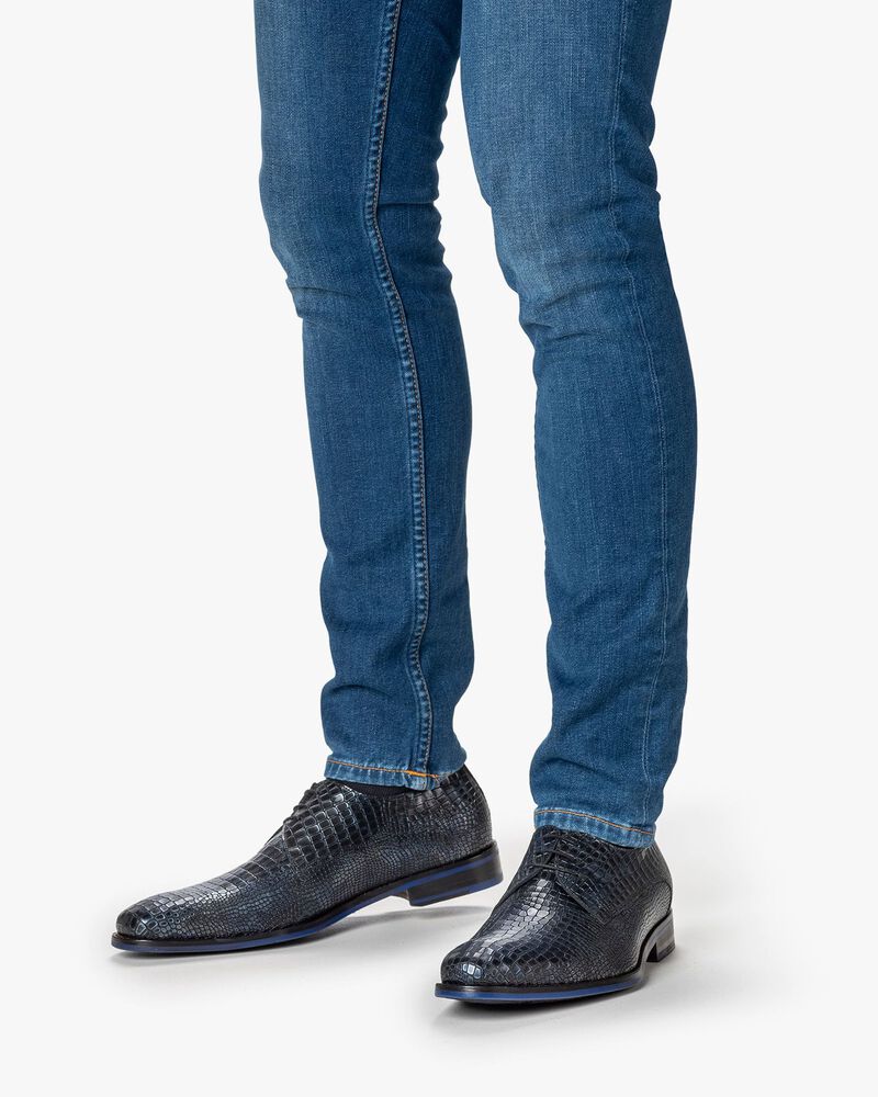 Veterschoen metallic donkerblauw
