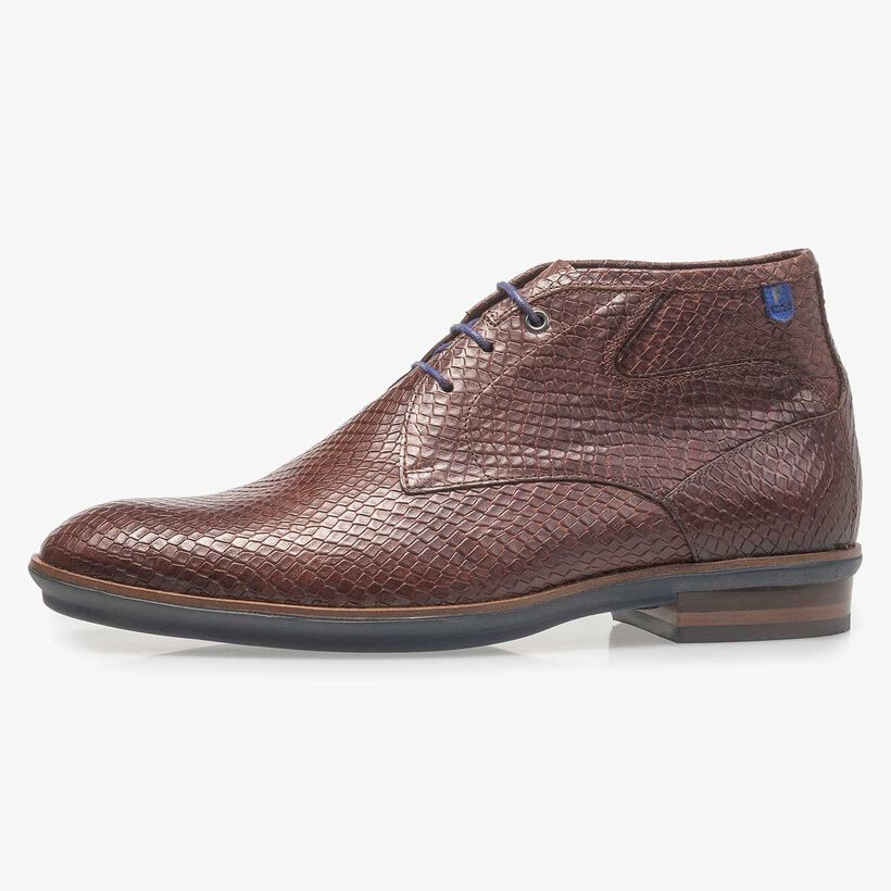 Leren veterboot met rubberen zool