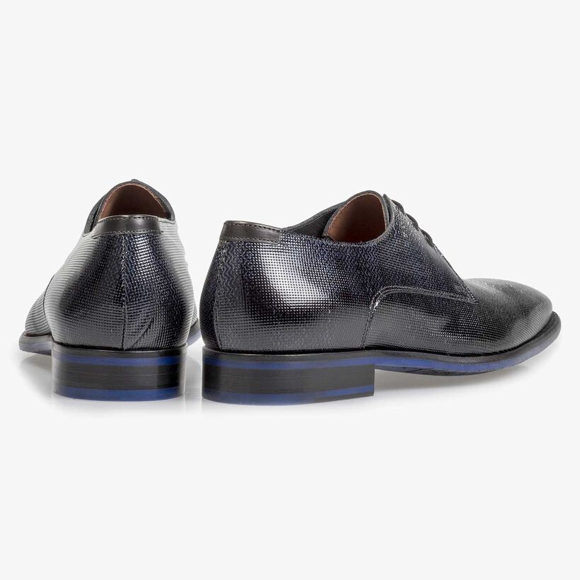 Premium blue printed patent leather lace shoe