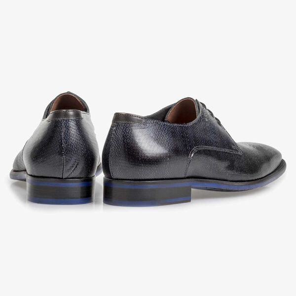 Premium blue printed patent leather lace shoe