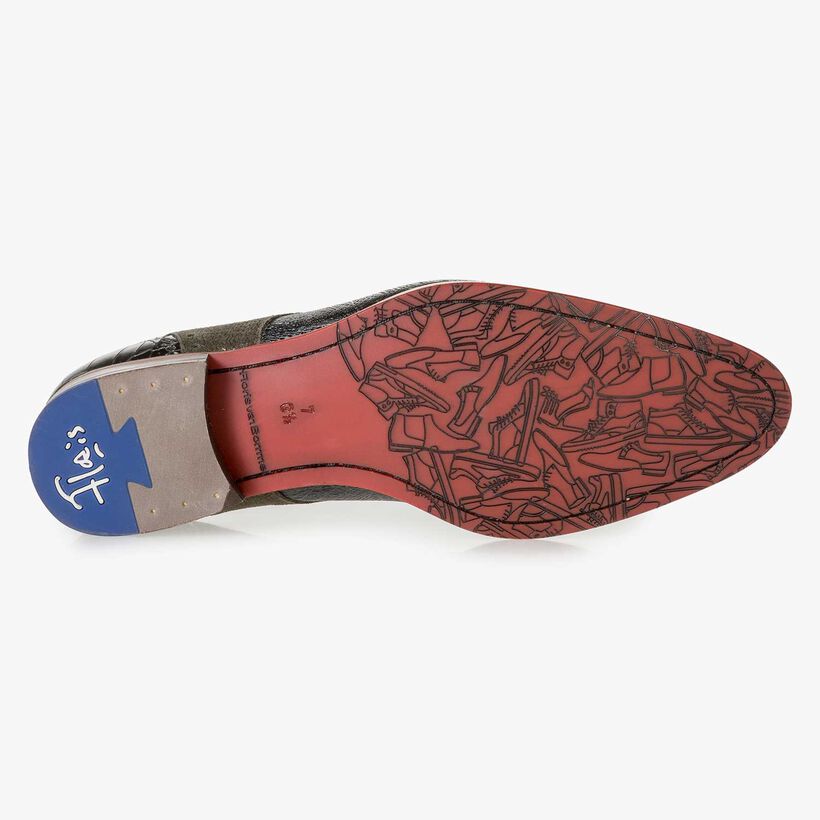 Donkergroene leren veterschoen met metallicprint