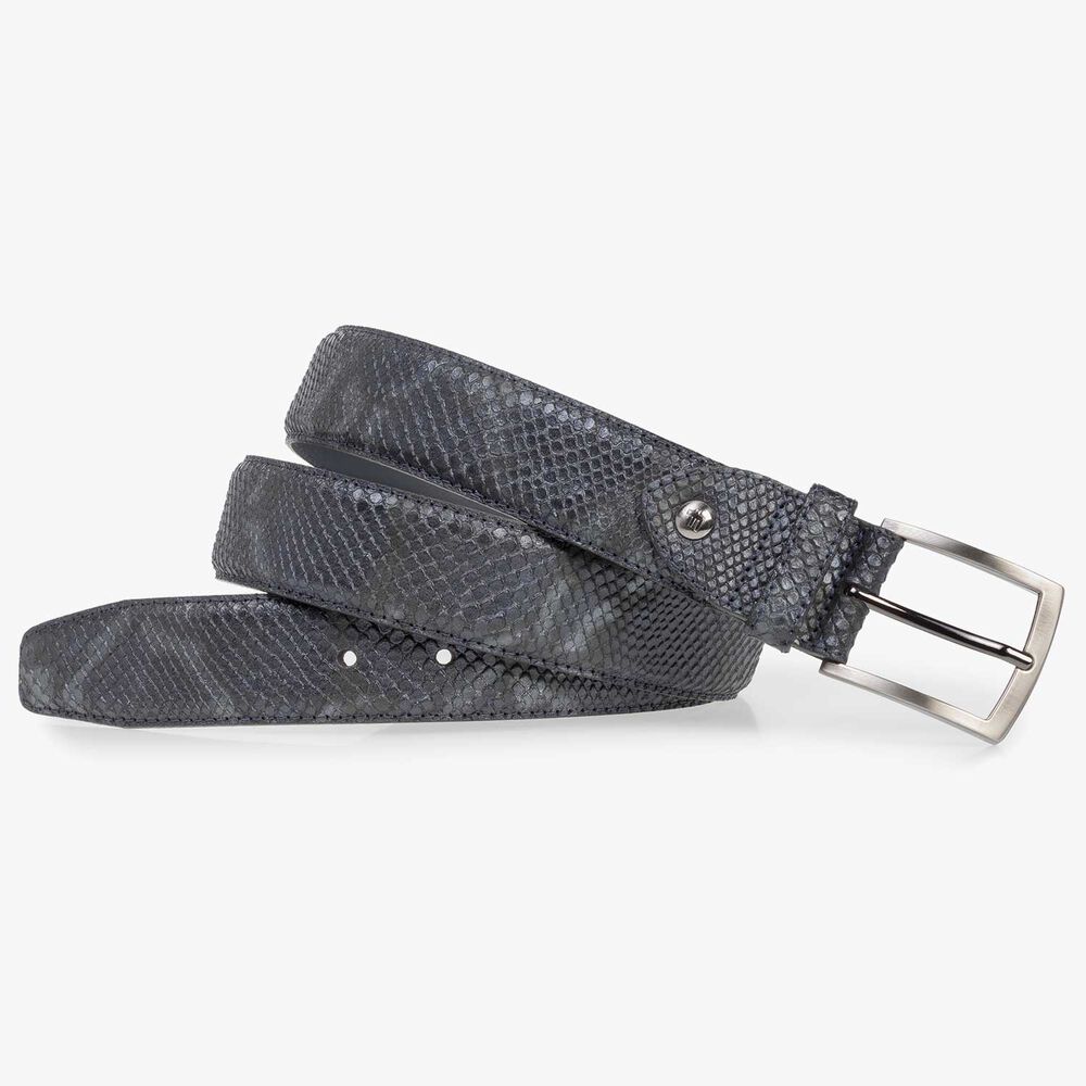 Blauwe leren riem met crocoprint