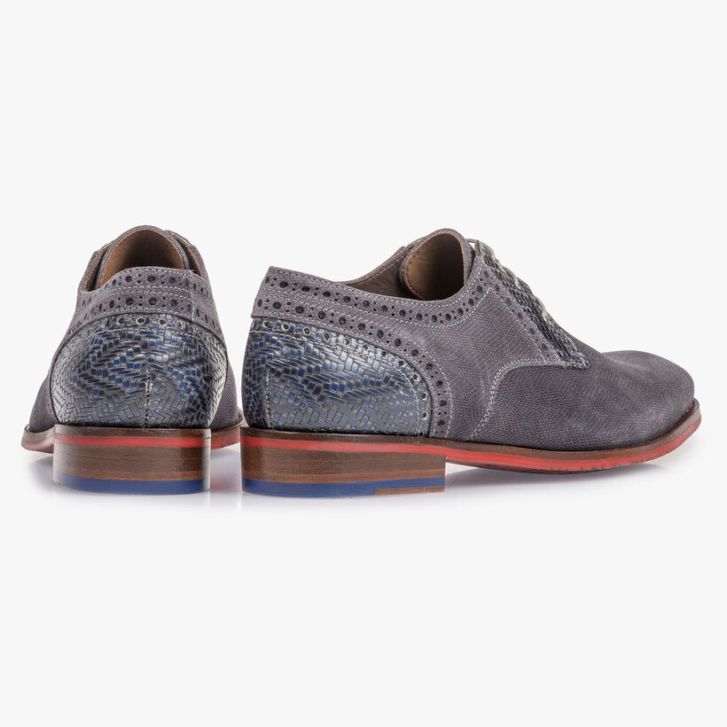 Dark grey suede leather lace shoe with print