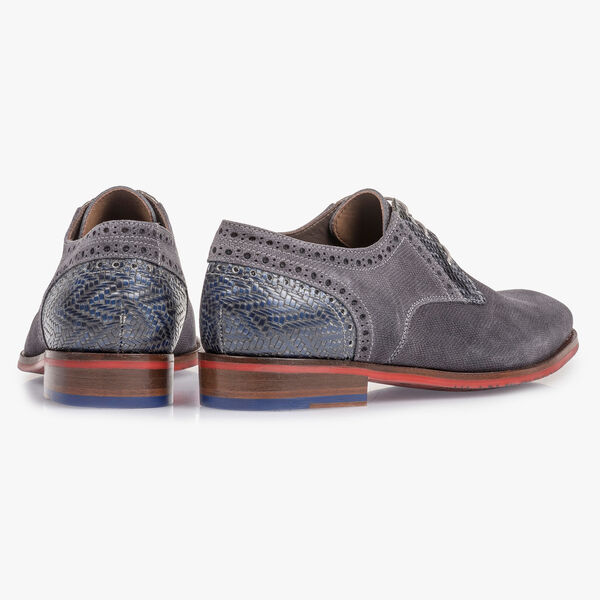 Dark grey suede leather lace shoe with print
