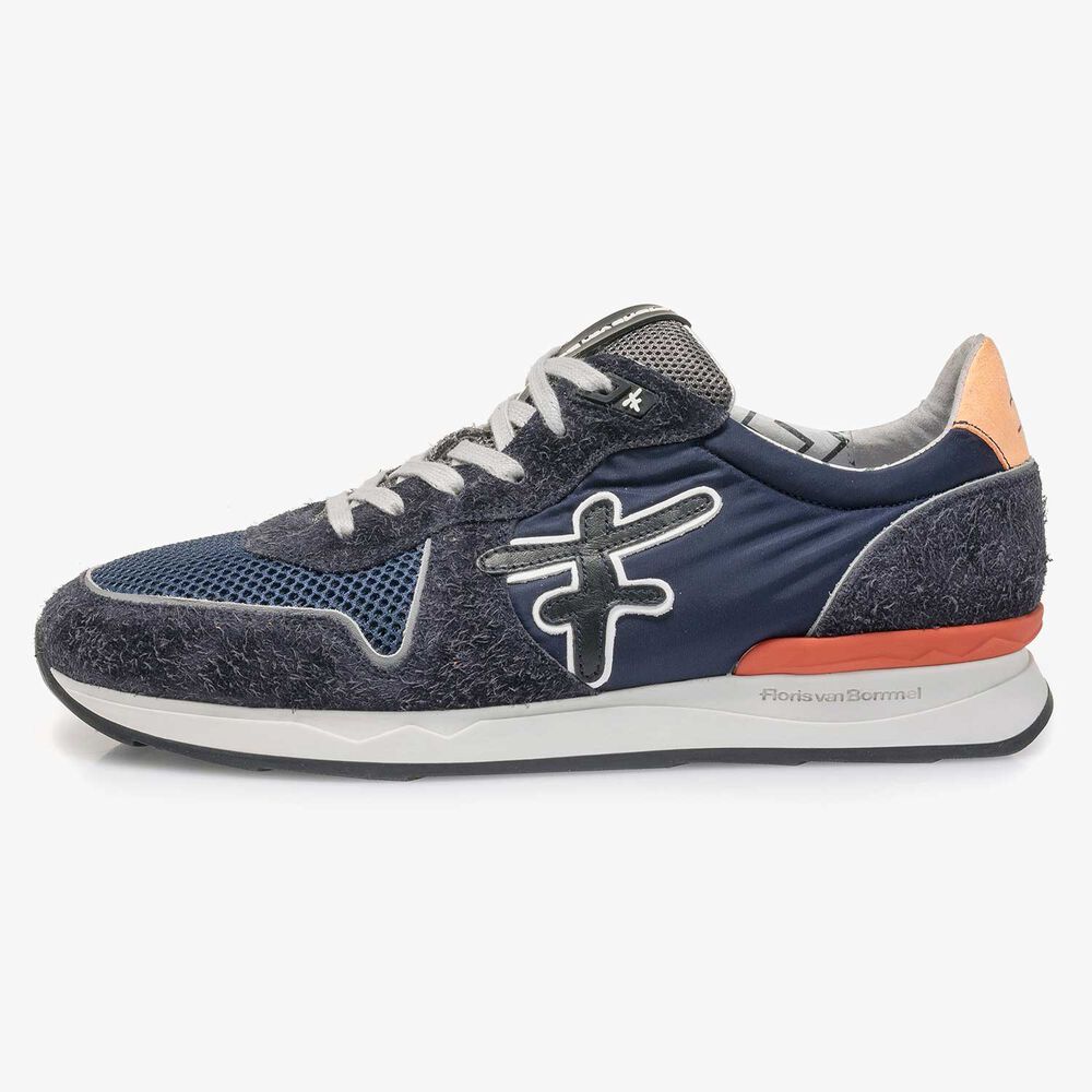 Dark blue-orange suede leather sneaker