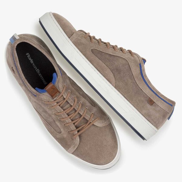 Taupe-coloured washed suede leather sneaker