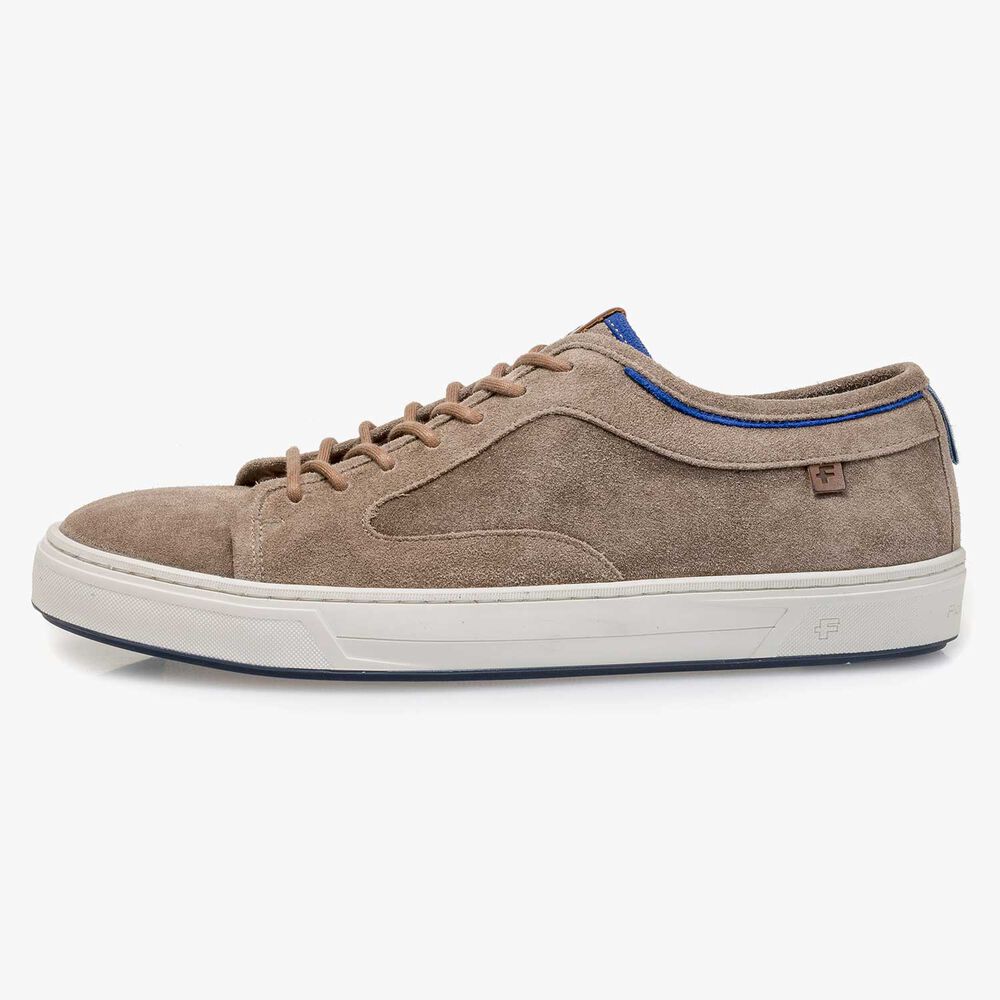 Taupe-coloured washed suede leather sneaker