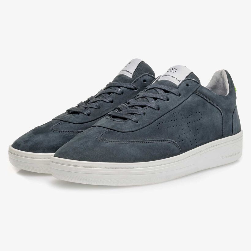 Blauwe nubuckleren sneaker