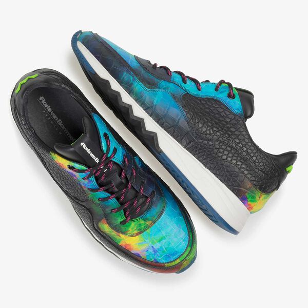 Multi-coloured croco print calf leather sneaker