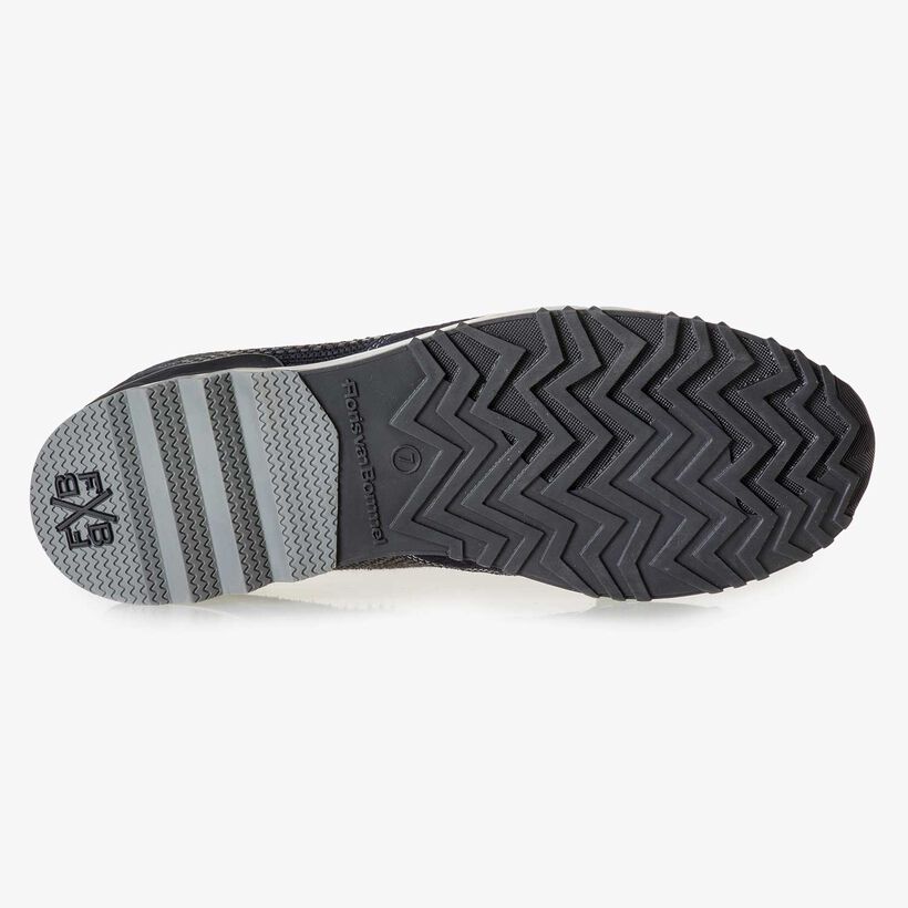 Dark blue suede leather sneaker with a pattern