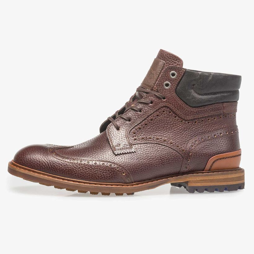 Dark brown leather lace boot with print
