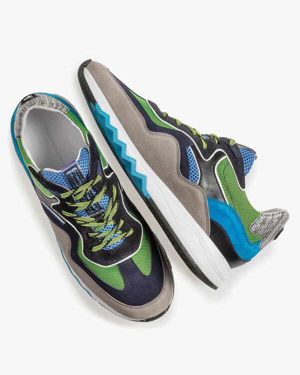 Multi-color su&egrave;de sneaker met groene details
