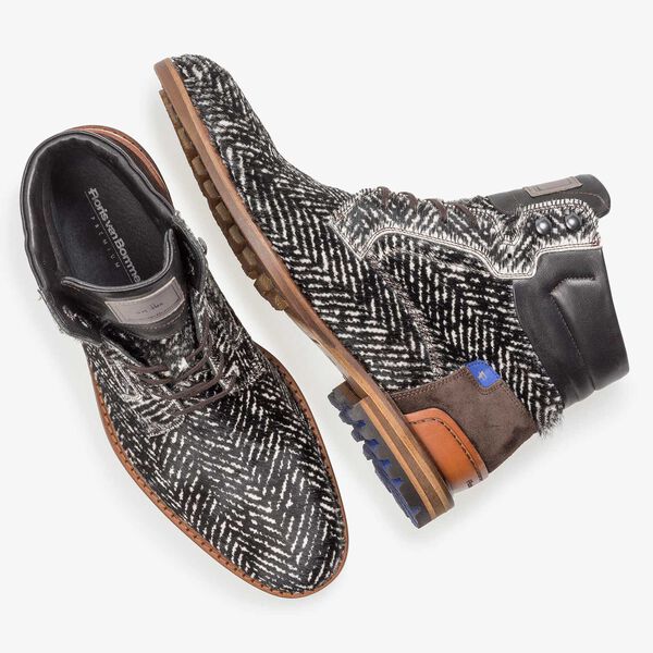 Premium off-white printed pony hair lace boot
