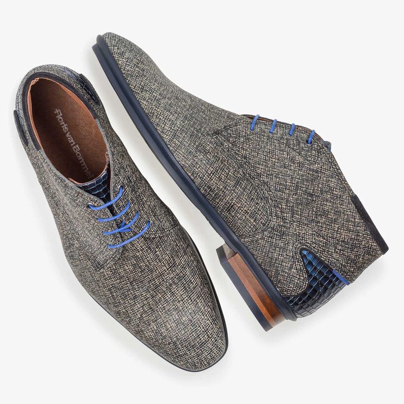 Leren veterschoen taupe met print