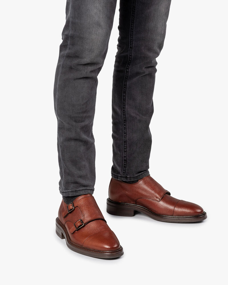 Kalfsleren gespschoen cognac