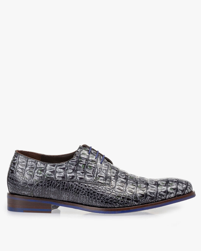 Veterschoen crocoprint grijs