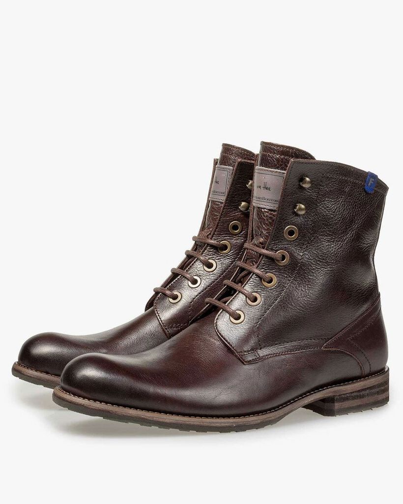 Brown lambskin lined calf leather lace boot