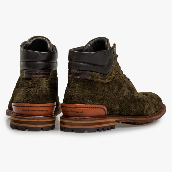 Olive green suede lace boot with print