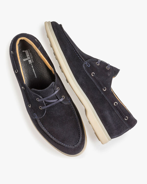 Donkerblauwe su&egrave;de bootschoen