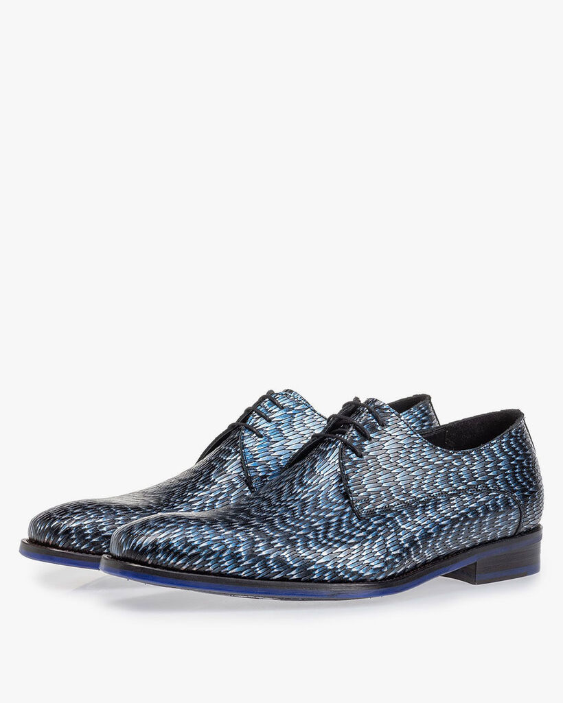Veterschoen metallic blauw