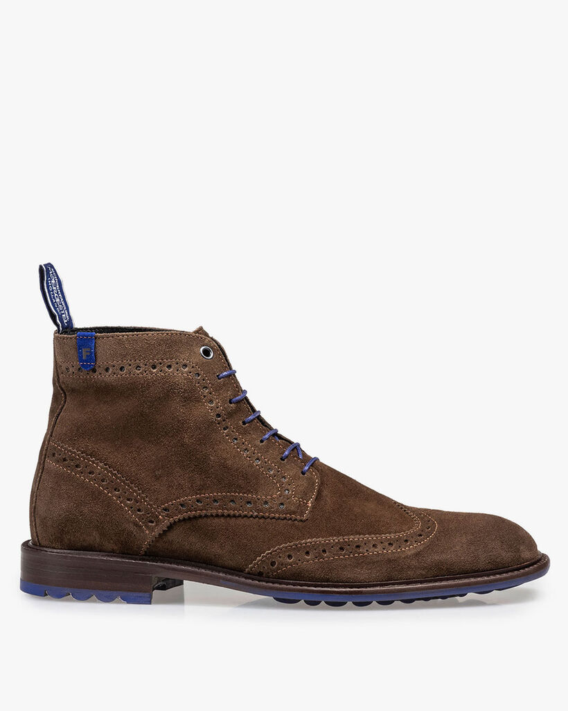 Dark taupe-coloured/brown suede lace boot