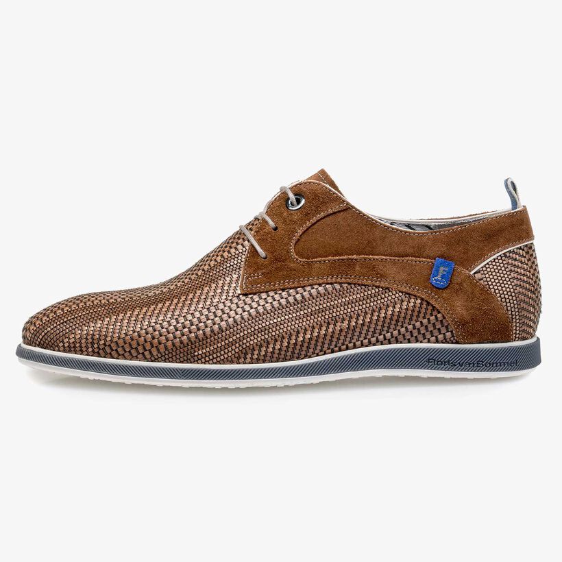 Leren veterschoen cognac gevlochten