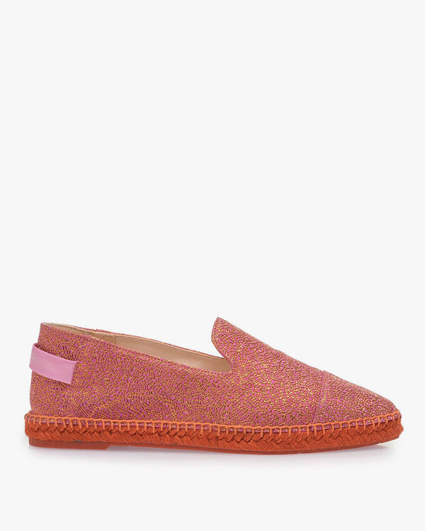Roze leren espadrille met metallicprint