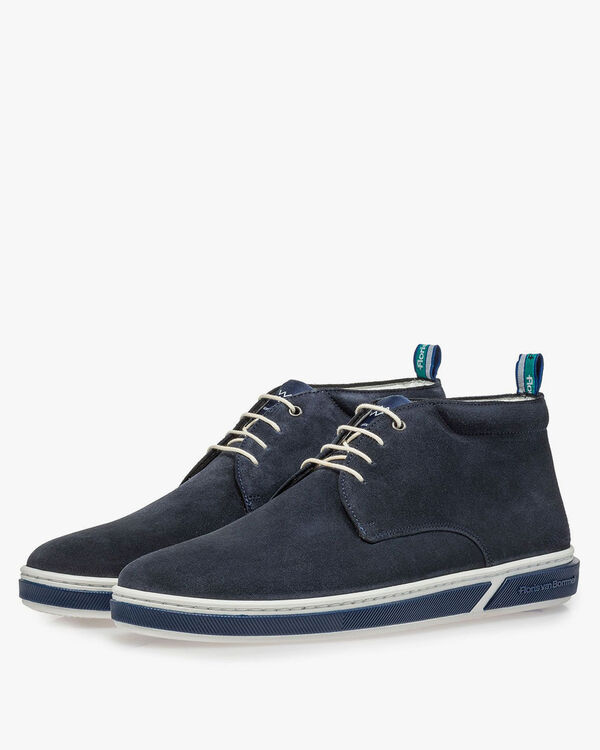 Dark blue suede leather lace boot