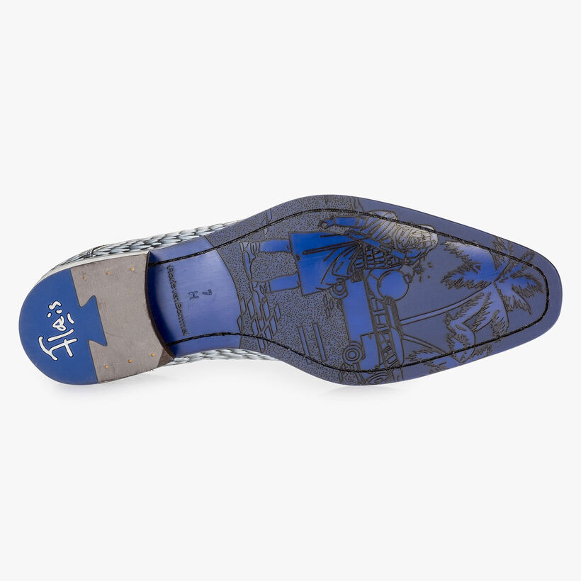 Lichtgrijze leren veterschoen met print