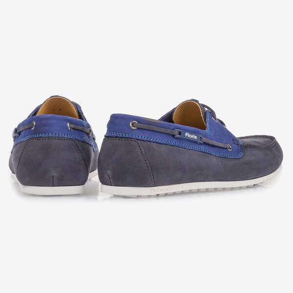 Blauwe nubuckleren bootschoen
