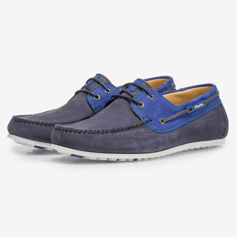 Blauwe nubuckleren bootschoen