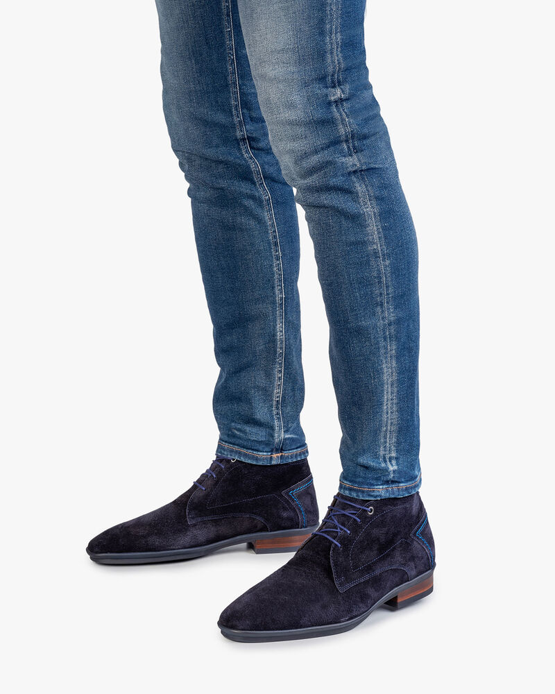 Lace boot blue suede leather