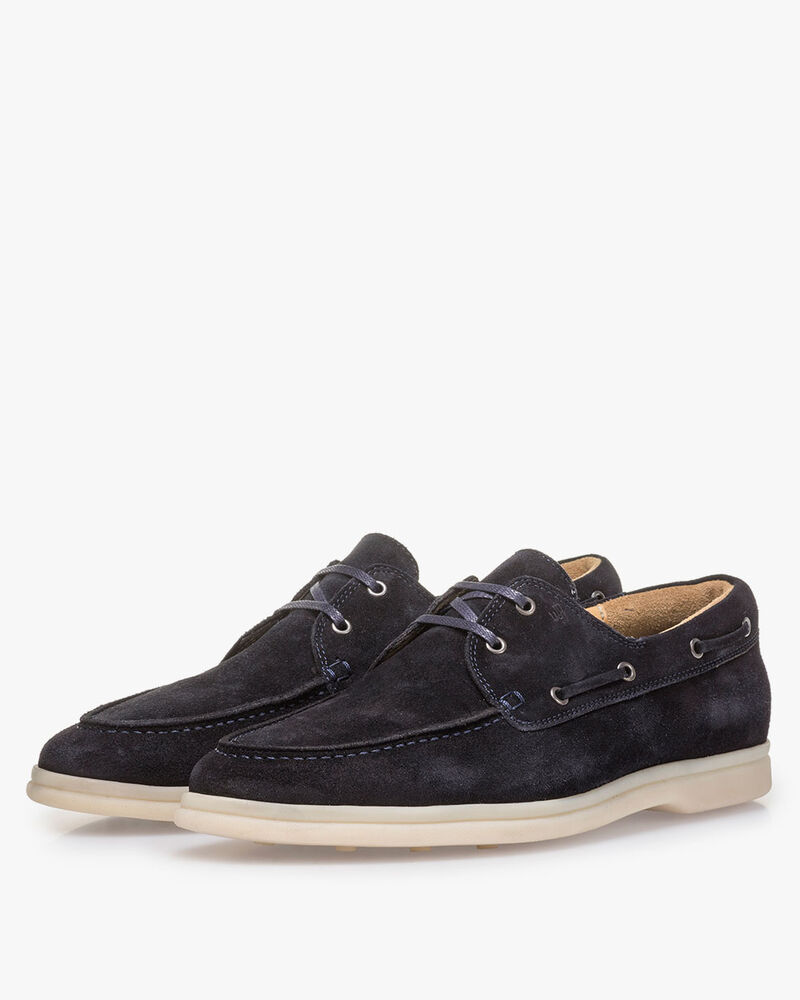 Donkerblauwe su&egrave;de bootschoen