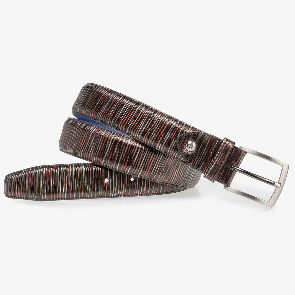 Donkerrode leren riem met metallicprint
