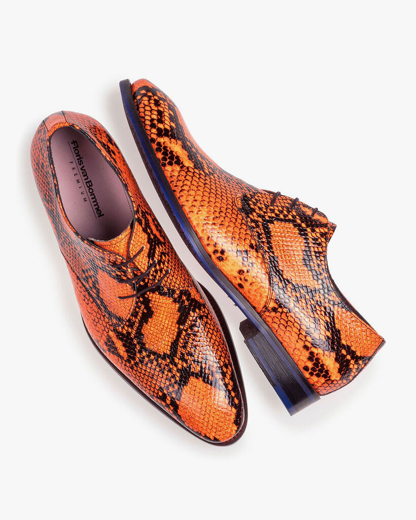 Premium fluor oranje veterschoen met print
