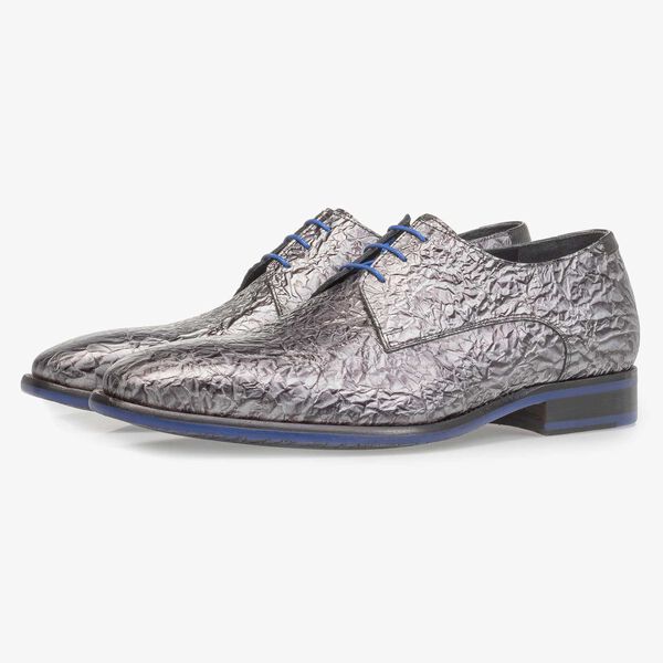 Premium dark grey printed patent leather lace shoe
