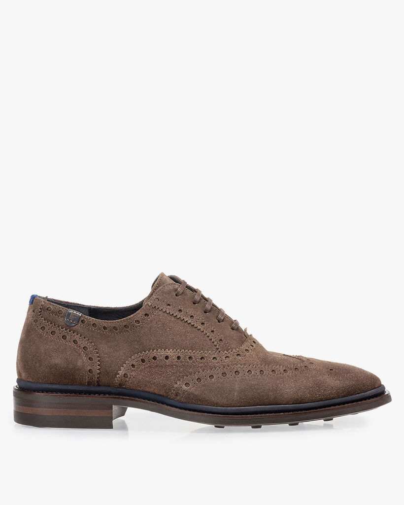 Brogue su&egrave;de donker taupe