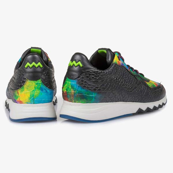 Multi-coloured croco print calf leather sneaker