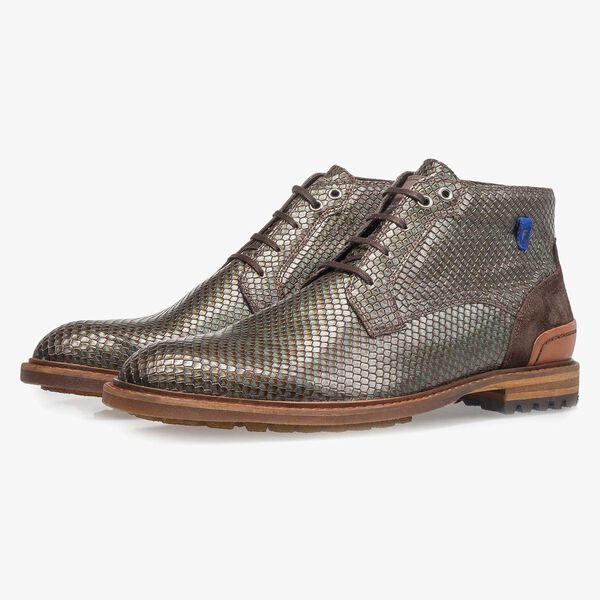 Premium groene metallic leren veterschoen met print