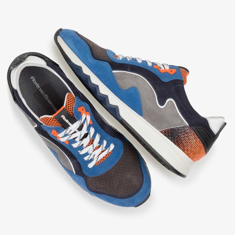 Su&egrave;de sneaker blauw/oranje