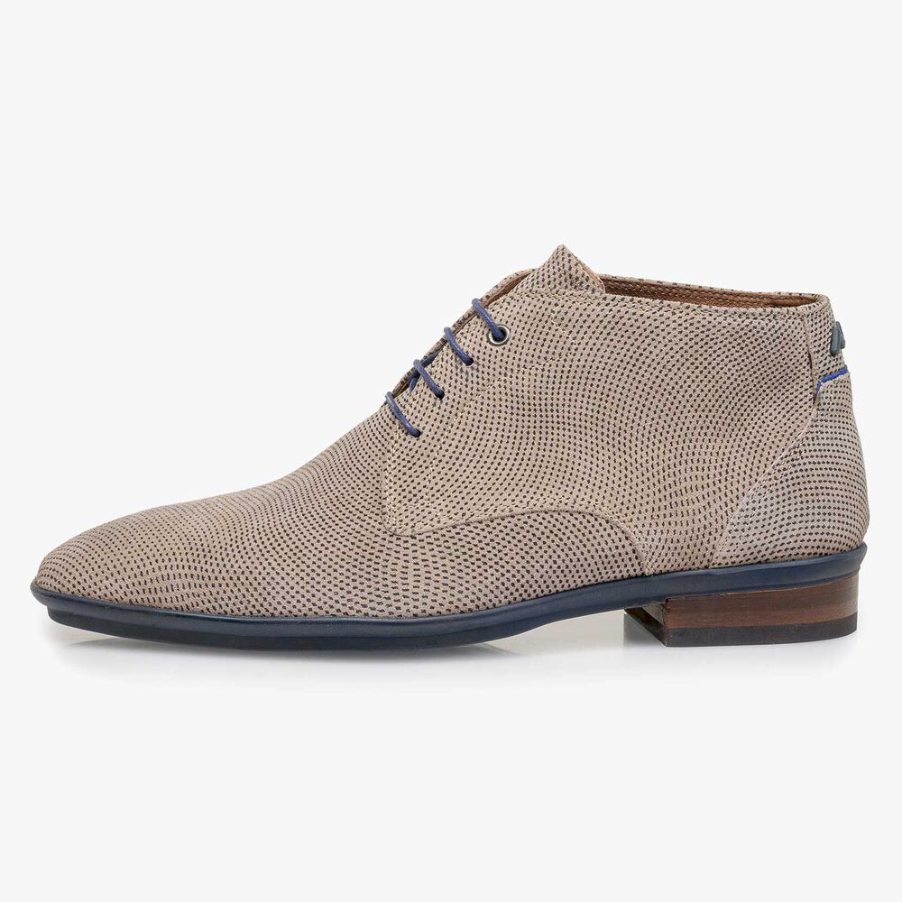 Su&egrave;de veterschoen licht taupe met dessin